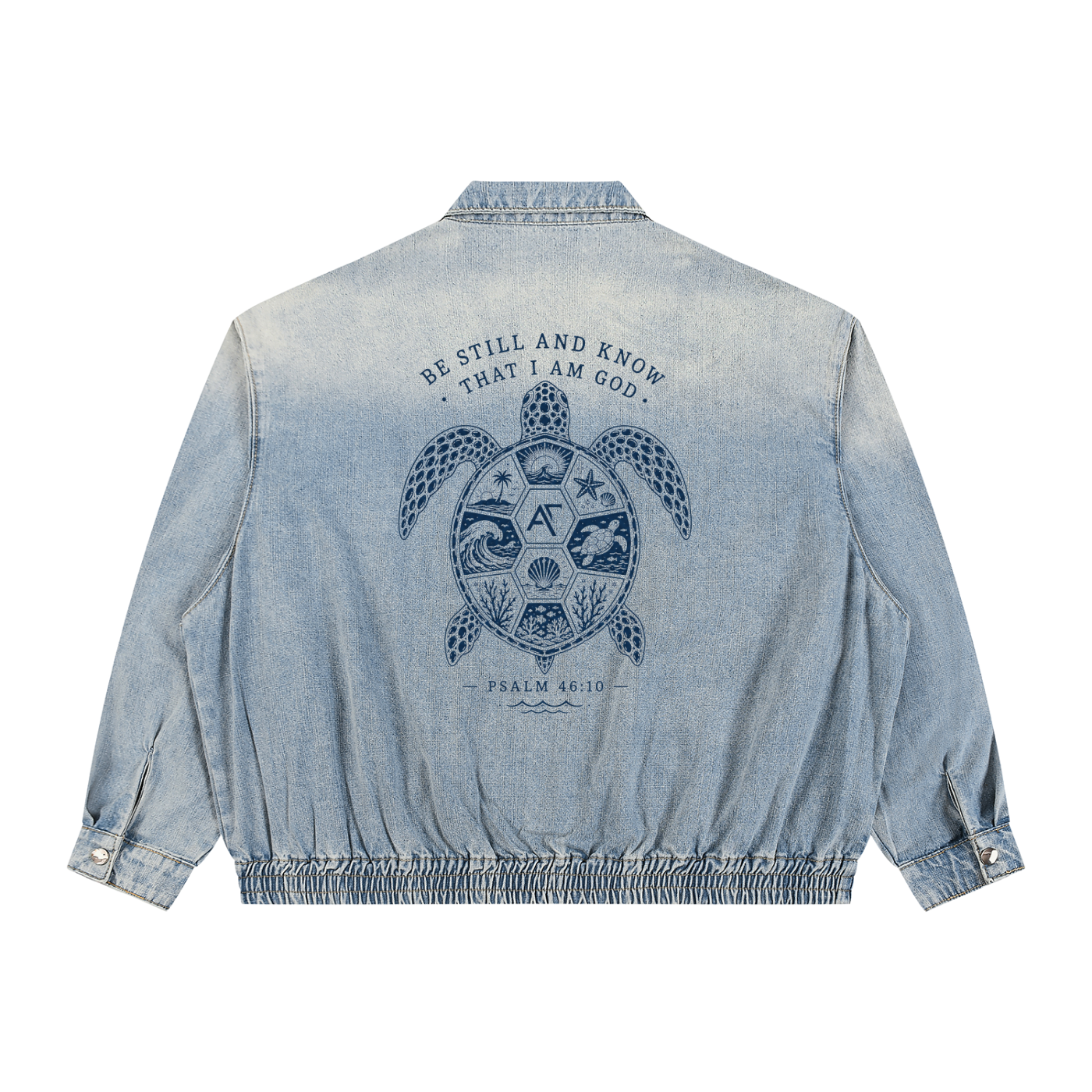Be Still Turtle Vintage Wash Full-Zip Denim Jacket