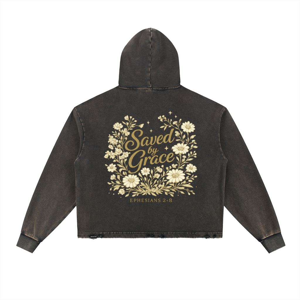 Set Apart By Grace Vintage Frayed-Hem Hoodie