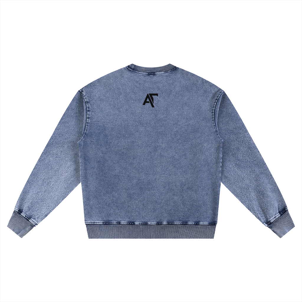 By Faith Basic Logo Snow Wash Oversized Crewneck Sweatshirt