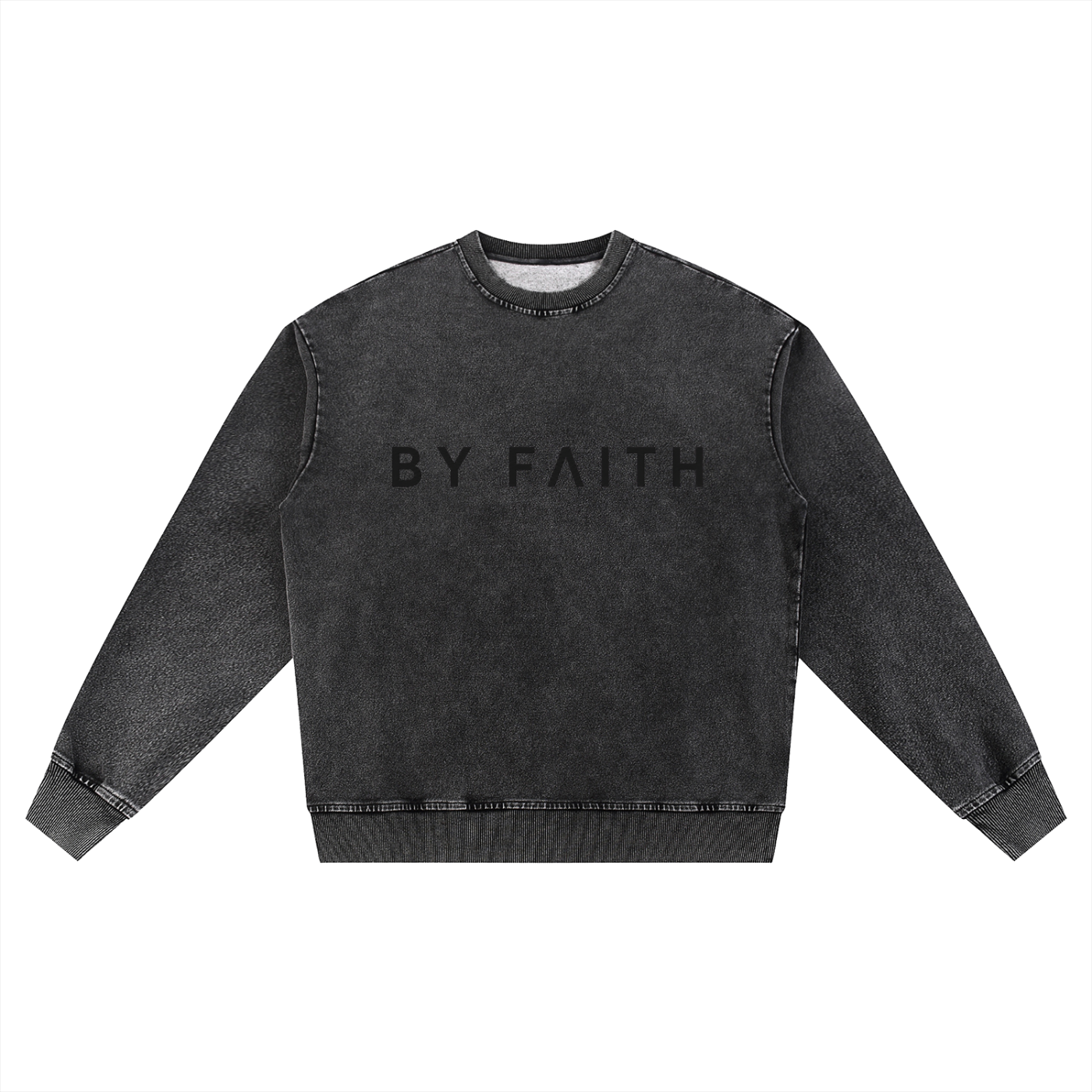By Faith Basic Logo Snow Wash Oversized Crewneck Sweatshirt
