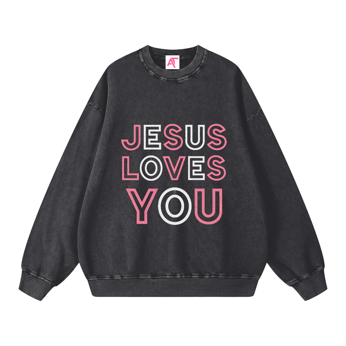 Embroidered Jesus Loves You Oversized Sweatshirt