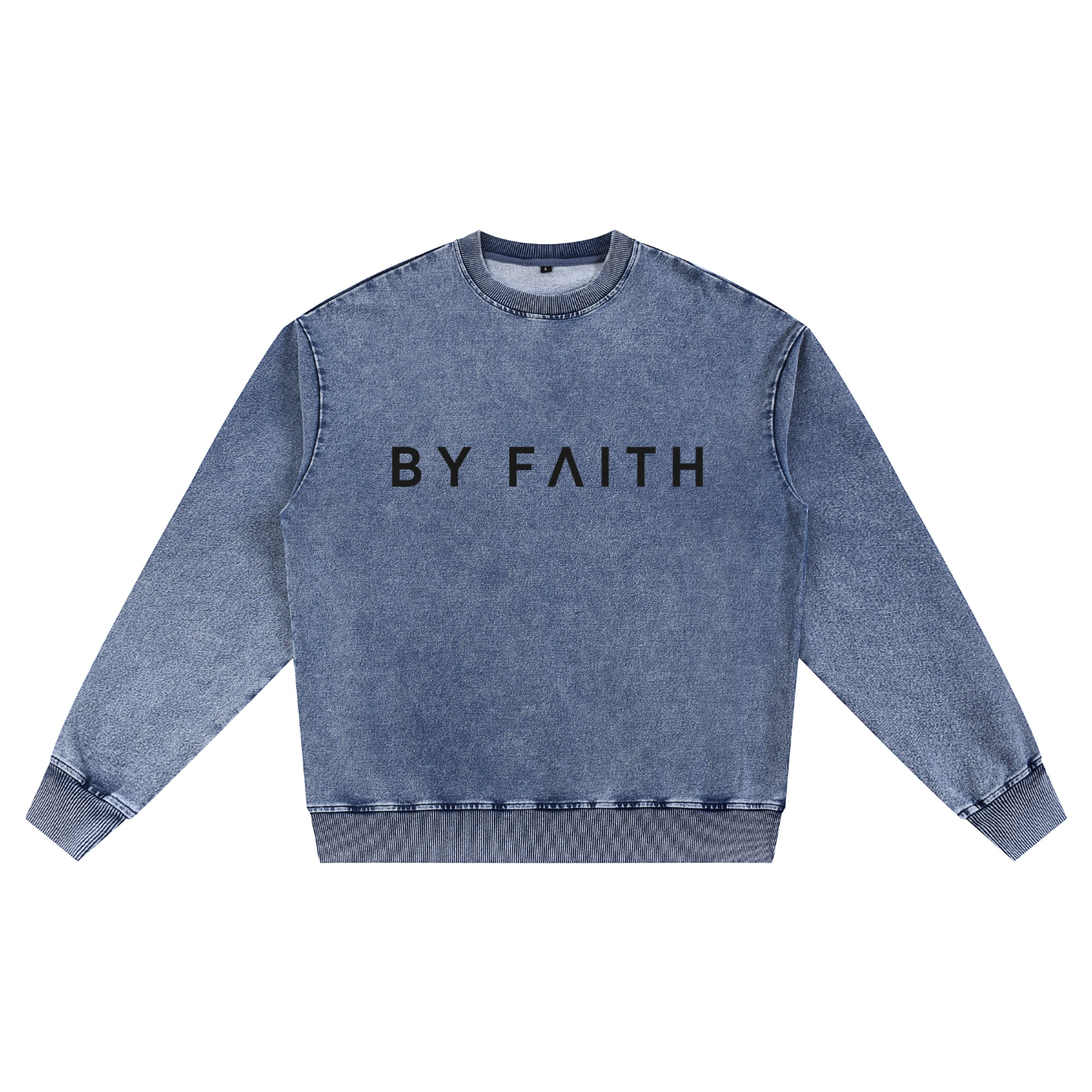 By Faith Basic Logo Snow Wash Oversized Crewneck Sweatshirt