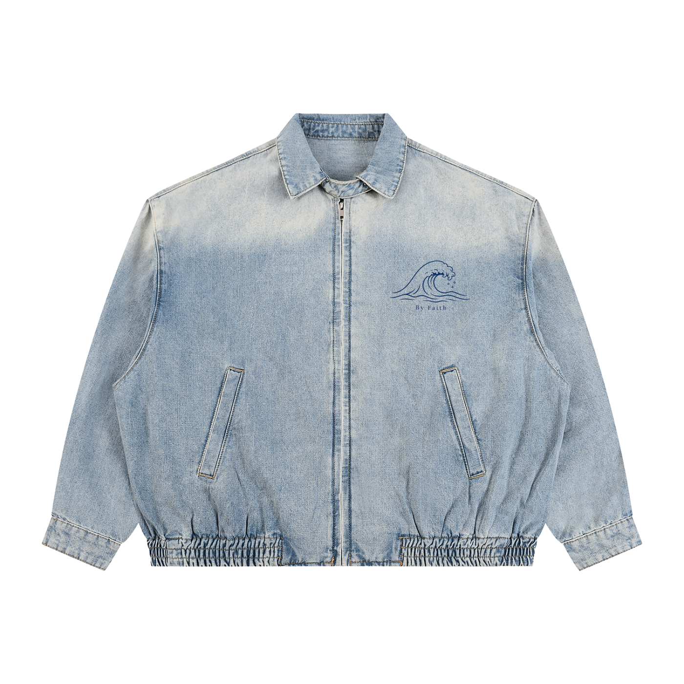 Be Still Turtle Vintage Wash Full-Zip Denim Jacket